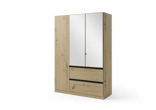 Drehtürenschrank RASA- B ca. 136 cm, Eiche Dekor, Spiegel