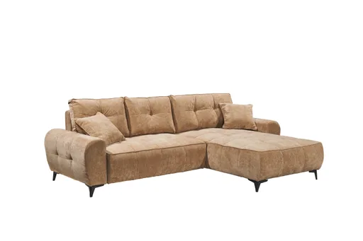 Ecksofa  - Sofa 2-Sitzer mit Longchair rechts, Schlaffunktion mit Bettkasten,Stoff, Macchiato