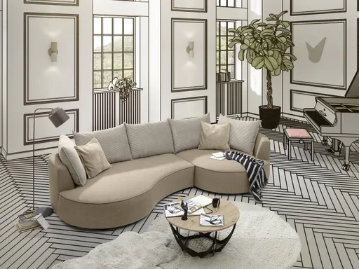 Ecksofa - 2-Sitzer, Ecke rechts, Stoff, Braun