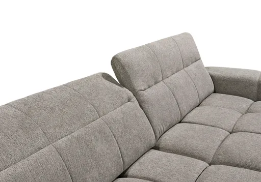Ecksofa -2-Sitzer mit Longchair rechts, Kopfteil verstellbar, Sitztiefe verstellbar motorisch, Stoff, Taupe