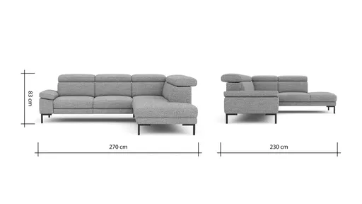 Ecksofa Hudson - 2,5-Sitzer mit Ecke rechts, inkl. Kopfteil verstellbar, Stoff, Kupfer
