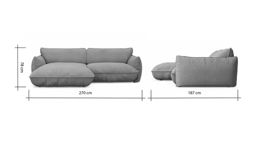 Ecksofa Fluffy - Longchair mit 2,5-Sitzer rechts inkl. Rückenlehne verstellbar, Stoff, Taupe