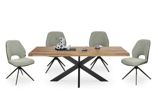 Esstisch - LB ca. 200x100 cm, Wildeiche massiv geölt, Baumkante, Schwarz