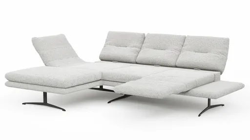 Ecksofa Lucero 2.0 - Longchair mit 2-Sitzer rechts inkl. Sitztiefenverstellung, Drehsitz und Sitztiefe verstellbar, Stoff, Offwhite