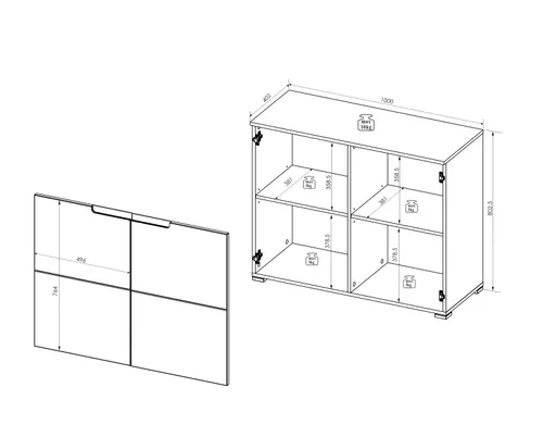 Kommode - B ca. 100 cm, Weiß, Weiß Hochglanz
