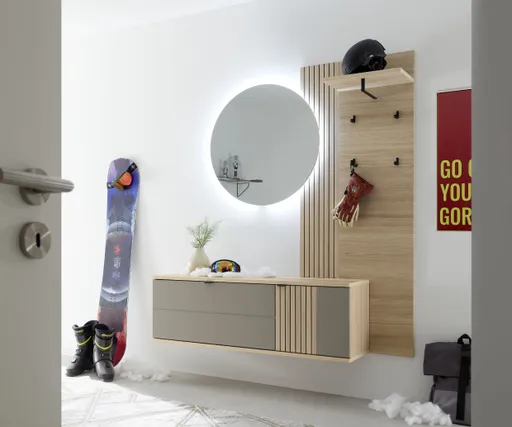 Hängeschuhschrank - B ca. 133 cm, Riva Eiche Nachbildung, Basalt