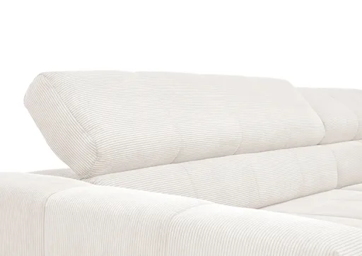 Ecksofa COLLEEN - 2-Sitzer mit Ecke rechts, Kopfteil verstellbar, Feincord, Weiß