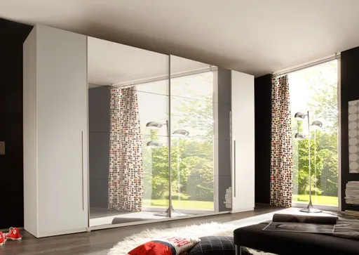 Schwebe-/Drehtürenschrank- B ca. 270 cm, Weiß, Spiegel