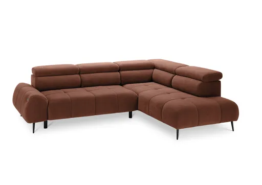 Ecksofa - 2-Sitzer mit Ecke rechts, Sitzvorzug motorisch, Kopfteil verstellbar, Stoff, Terracotta