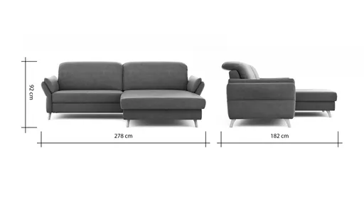 Ecksofa Stonington Style - 1-Sitzer mit Longchair rechts, Stoff, Graphit
