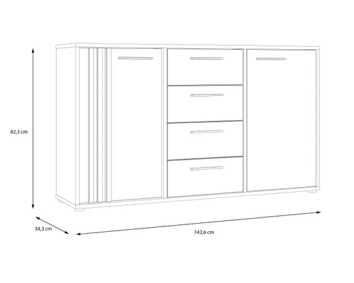 Sideboard FLORISS- Schwarz, Eiche Dekor