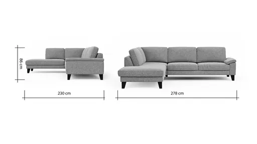 Ecksofa Oviedo - Ecke links mit 2,5-Sitzer inkl. Drehsitz, Stoff, Grau