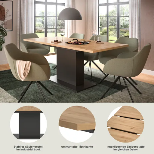 Esstisch - ausziehbar, LB ca. 150x90 cm, Artisan Eiche Nachbildung, Grau