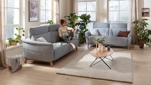 Sofa Nevin - 3-Sitzer, inkl. Relaxfunktion und Kopfteilverstellung (motorisch), Stoff, Silbergrau 