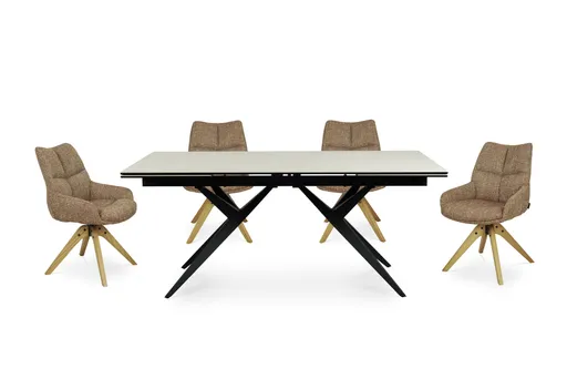 Esstisch MICHELA - ausziehbar, LB ca. 180x95 cm, Glaskeramik, Travertin farbig