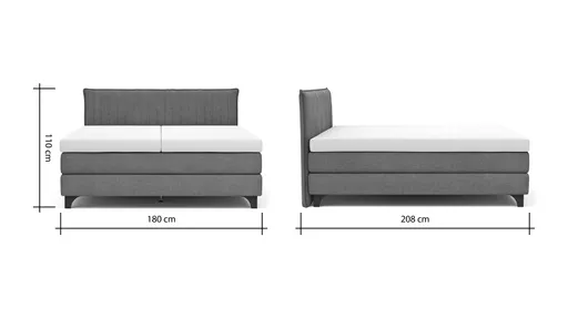 Boxspringbett Lund- Liegefläche ca. 180x200 cm, Stoff, Grau