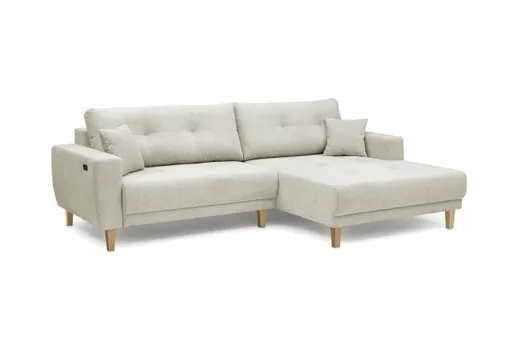 Ecksofa - 3-Sitzer, Ecke rechts inkl. elektrische Sitztiefenverstellung, Stoff, Graubeige