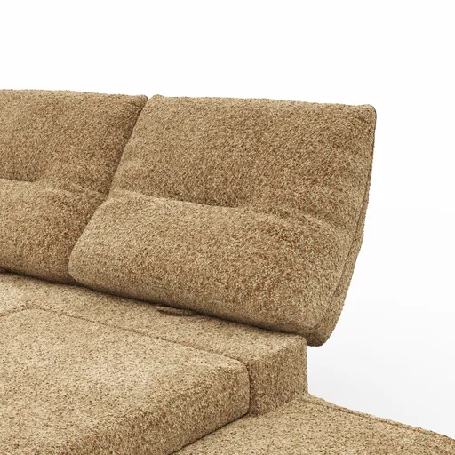 Ecksofa Lucero 2.0 - Longchair mit 2-Sitzer rechts inkl. Sitztiefenverstellung, Drehsitz und Sitztiefe verstellbar, Stoff, Cognac