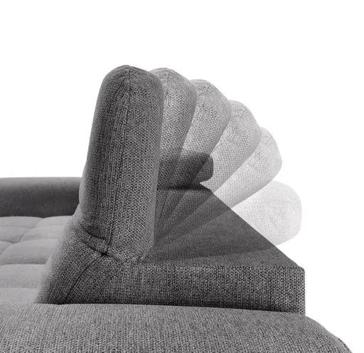 Ecksofa - Longchair links mit 2-Sitzer, Kopfteil verstellbar, Sitztiefe verstellbar motorisch, Stoff, Anthrazit