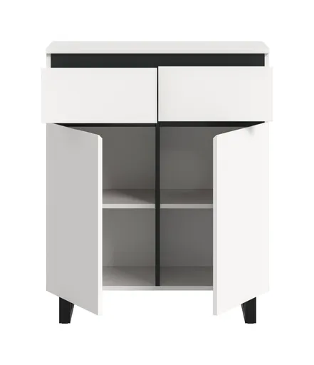 Kommode - B ca. 80 cm, Weiß, Schwarz