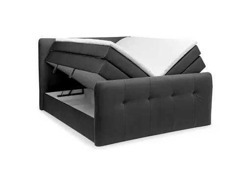 Boxspringbett HOLLIE- Liegefläche ca. 180x200 cm, Stoff, Anthrazit, inkl. Topper