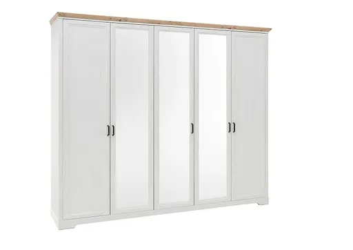 Kleiderschrank- B ca. 266 cm, Pinie Dekor, Eiche Dekor, Spiegel