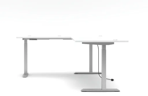Winkelschreibtisch - höhenverstellbar, LB ca. 185x177 cm, Weiß, Silberfarben