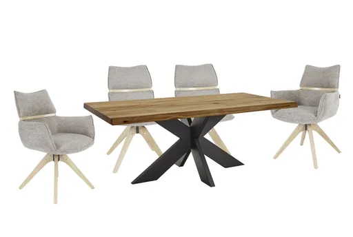 Esstisch - LB ca. 240x100 cm, Wildeiche massiv geölt, Baumkante, Schwarz