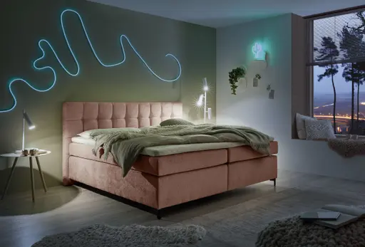 Boxspringbett HINDA- Liegefläche ca. 180x200 cm, Stoff, Altrosa, Bonell, Inkl. Topper