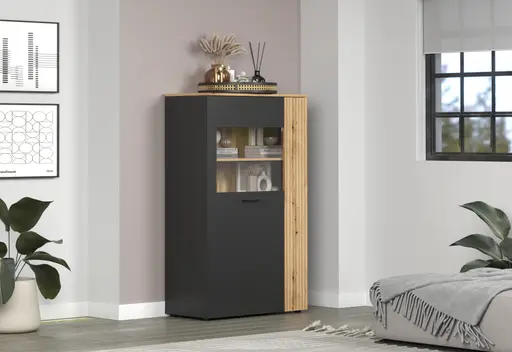 Highboard - B ca. 90 cm, Anthrazit, Eiche Coast Evoke Nachbildung