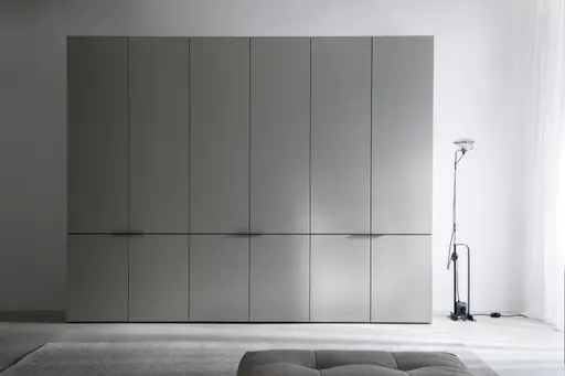 Drehtürenschrank Matera - BHT ca. 301x235x60 cm, Lack Matt, Muschelgrau, Griffe Coffee