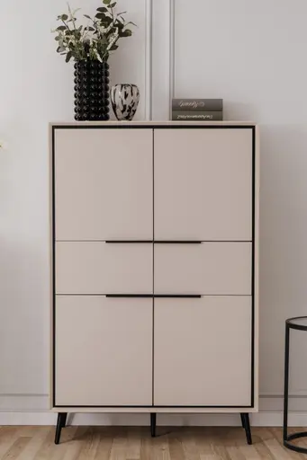 Highboard - B ca. 90 cm, Sand, Schwarz