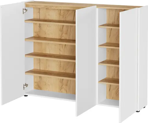 Schuhschrank GASIRA - B ca. 138 cm, Weiß, Navarra Eiche Nachbildung