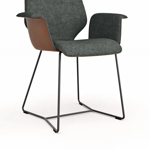 Armlehnstuhl Penthouse - Stoff, Steingrau, Leder, Cognac, Kufen, Anthrazit