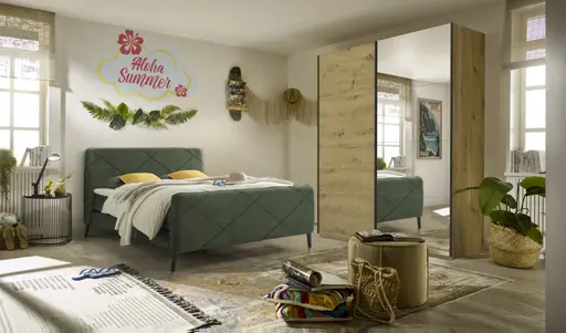 Schwebetürenschrank ROVERO- B ca. 181 cm,  Hellgrau, Spiegel