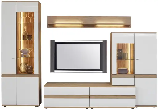 Wohnwand EM Turin - mit Beleuchtung, Tonweiß