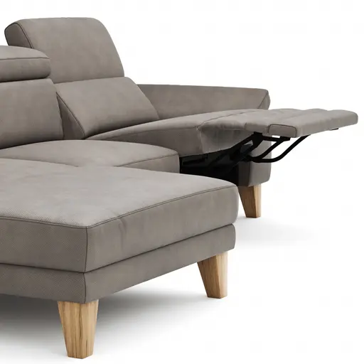 Ecksofa Hudson - Longchair links mit 2,5-Sitzer, inkl. Kopfteil/Armlehne verstellbar und Relaxfunktion (motorisch), Stoff, Steingrau