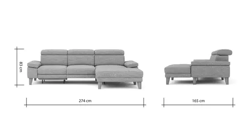 Ecksofa Hudson - 2,5-Sitzer mit Longchair rechts, inkl. Kopfteil/Armlehne verstellbar und Relaxfunktion (motorisch), Stoff, Kupfer