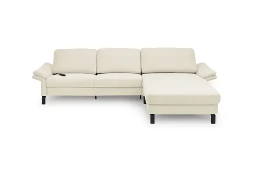 Ecksofa CALM PREMIUM 2.0 - 3-Sitzer mit Longchair rechts, Relaxfunktion motorisch, Armlehne verstellbar, Stoff, Natur