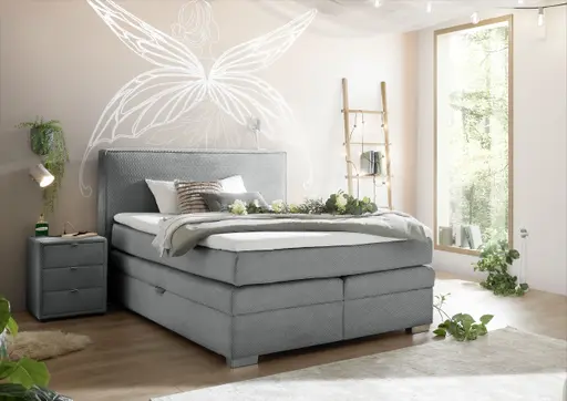 Boxspringbett- Liegefläche ca. 140x200 cm, Stoff, Grau