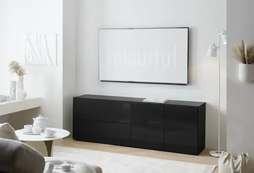 Lowboard - B ca. 181 cm, Schwarz, Keramikoptik