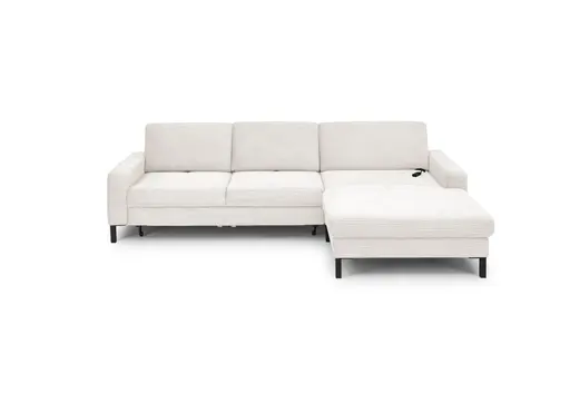 Ecksofa CALM MOVE 2.0 - 2,5-Sitzer mit Longchair rechts, Schlaffunktion, Feincord, Weiß