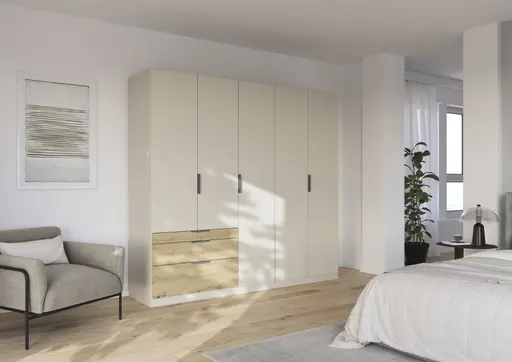 Drehtürenschrank RANI- B ca. 226 cm, Champagner, Eiche Dekor