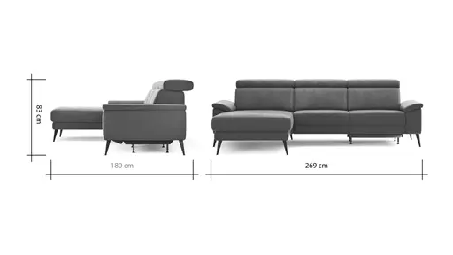 Ecksofa Anna - Longchair links mit 2,5-Sitzer inkl. Relaxfunktion (motorisch), Kopfteil verstellbar, Stoff, Stahl