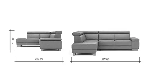Ecksofa Philadelphia - Ecke links, 2,5-Sitzer, Kopfteil verstellbar (manuell), Leder, Anthrazit