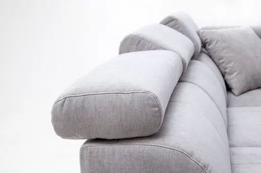 Ecksofa - 2-Sitzer mit Ecke rechts, Kopfteil verstellbar, Stoff, Silbergrau