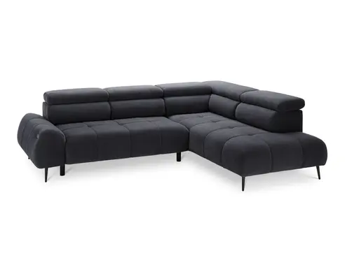 Ecksofa - 2-Sitzer mit Ecke rechts, Sitzvorzug motorisch, Kopfteil verstellbar, Stoff, Graphit