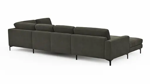 Wohnlandschaft Oviedo - Longchair links mit 2-Sitzer und Ecke rechts, Stoff, Braungrün