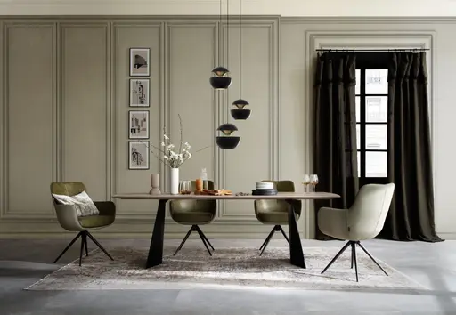 Armlehnstuhl Mis - Leder, Moos, Stoff, Beige-Moos, Gestell, Anthrazit