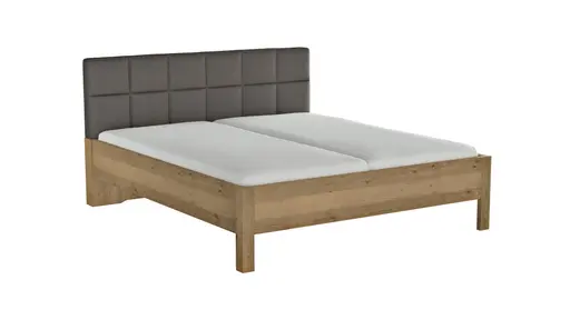 Bett Viana - Liegefläche ca. 180x200 cm, Balkeneiche furniert, Kunstleder Anthrazit